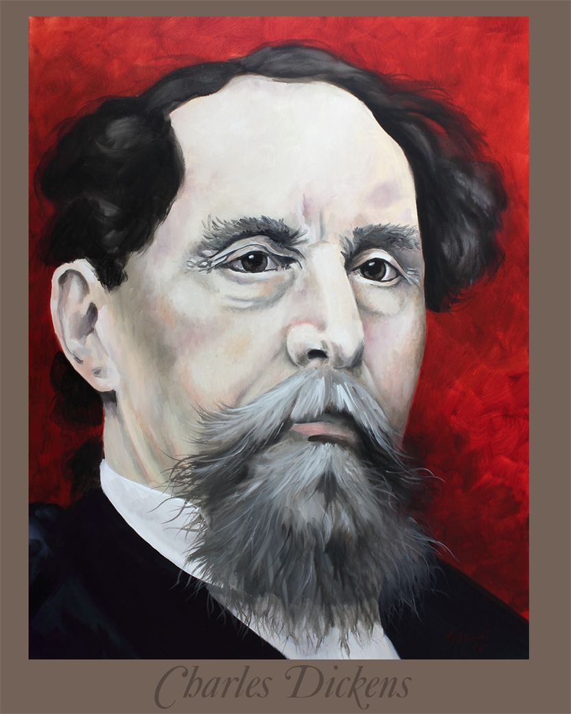 This art portrays a picture of Charles Dickens