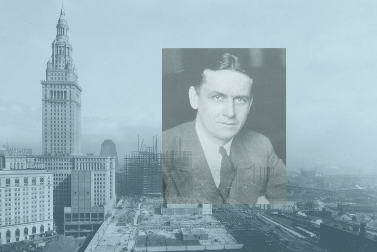Cleveland Skyline with Eliot Ness imposed over top