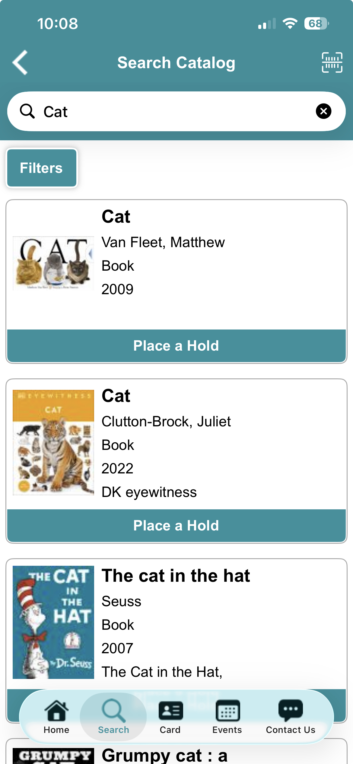 Screenshot searching the catalog for items in the app