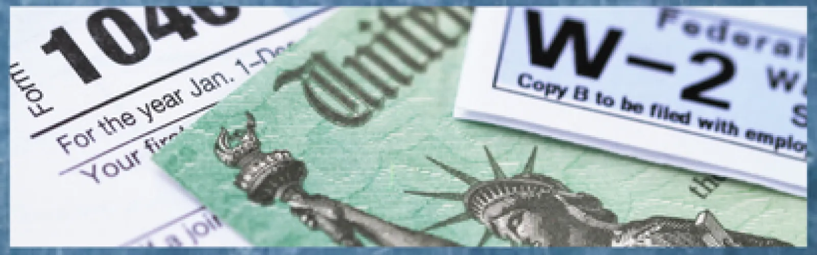 The graphic includes US tax forms
