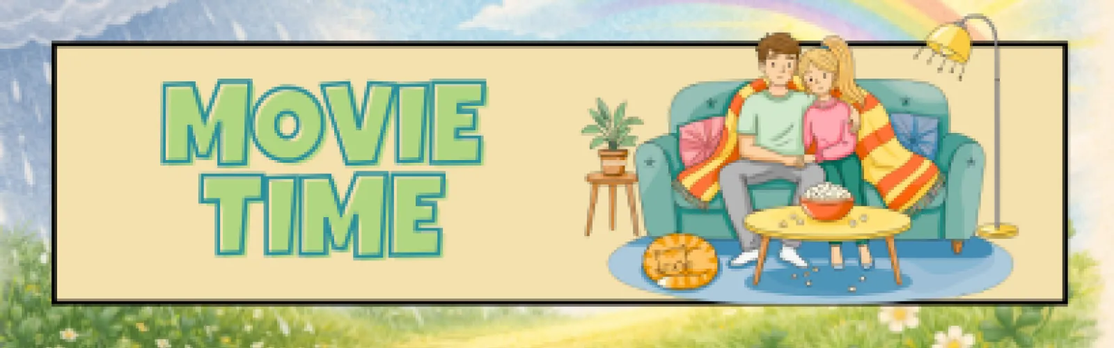 A cute couple on the couch watching Movie Time