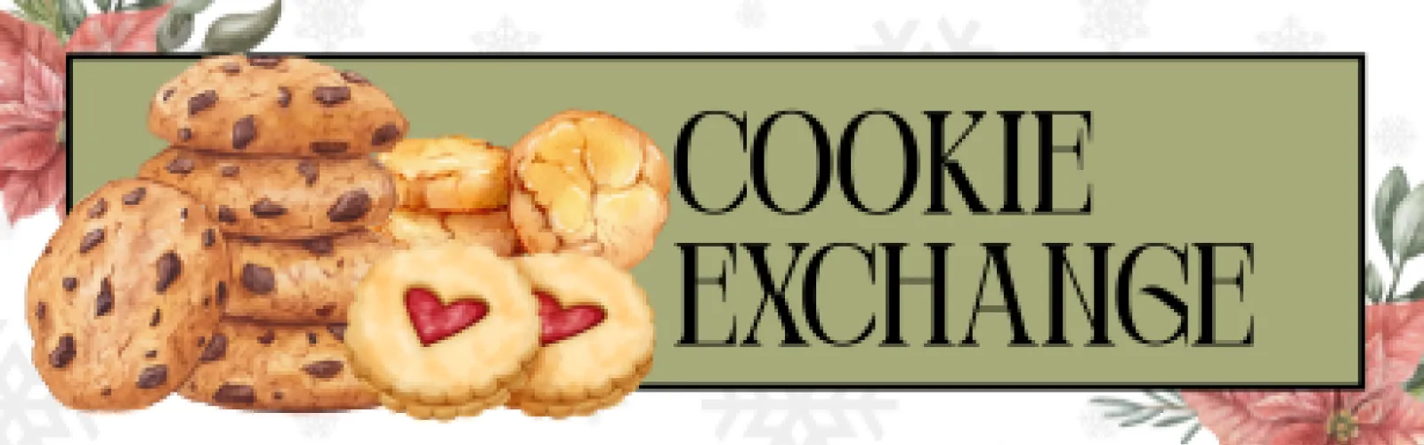 A pile of cookies grace the words Cookie Exchange.