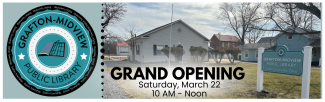 The picture shows a photo of the new Eaton Township Branch with Grand Opening Information on it.